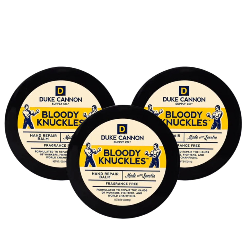 Duke Cannon front tin showing packaging and heavy-duty balm benefits