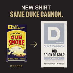 Duke Cannon close-up texture of soap showing dense grain and long-lasting feel