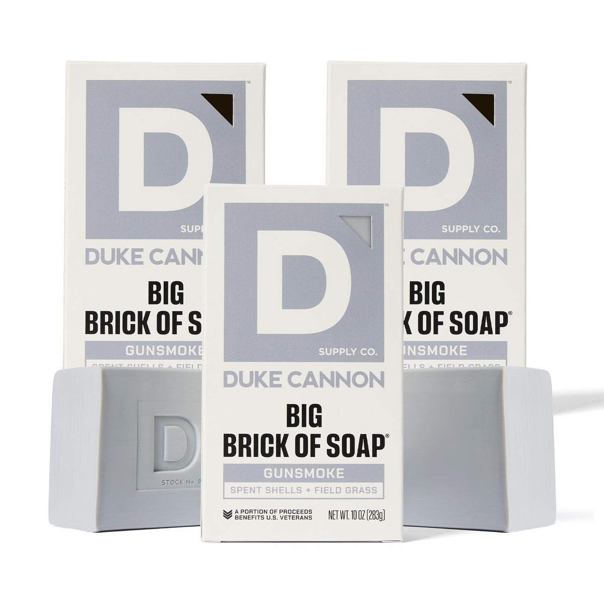 Duke Cannon front packaging showing bold brick and scent name for confident value