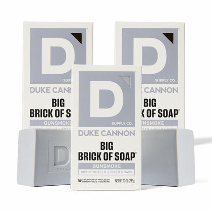 Duke Cannon front packaging showing bold brick and scent name for confident value