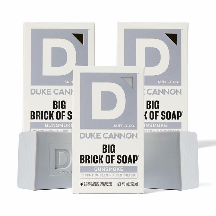 Duke Cannon front packaging showing bold brick and scent name for confident value