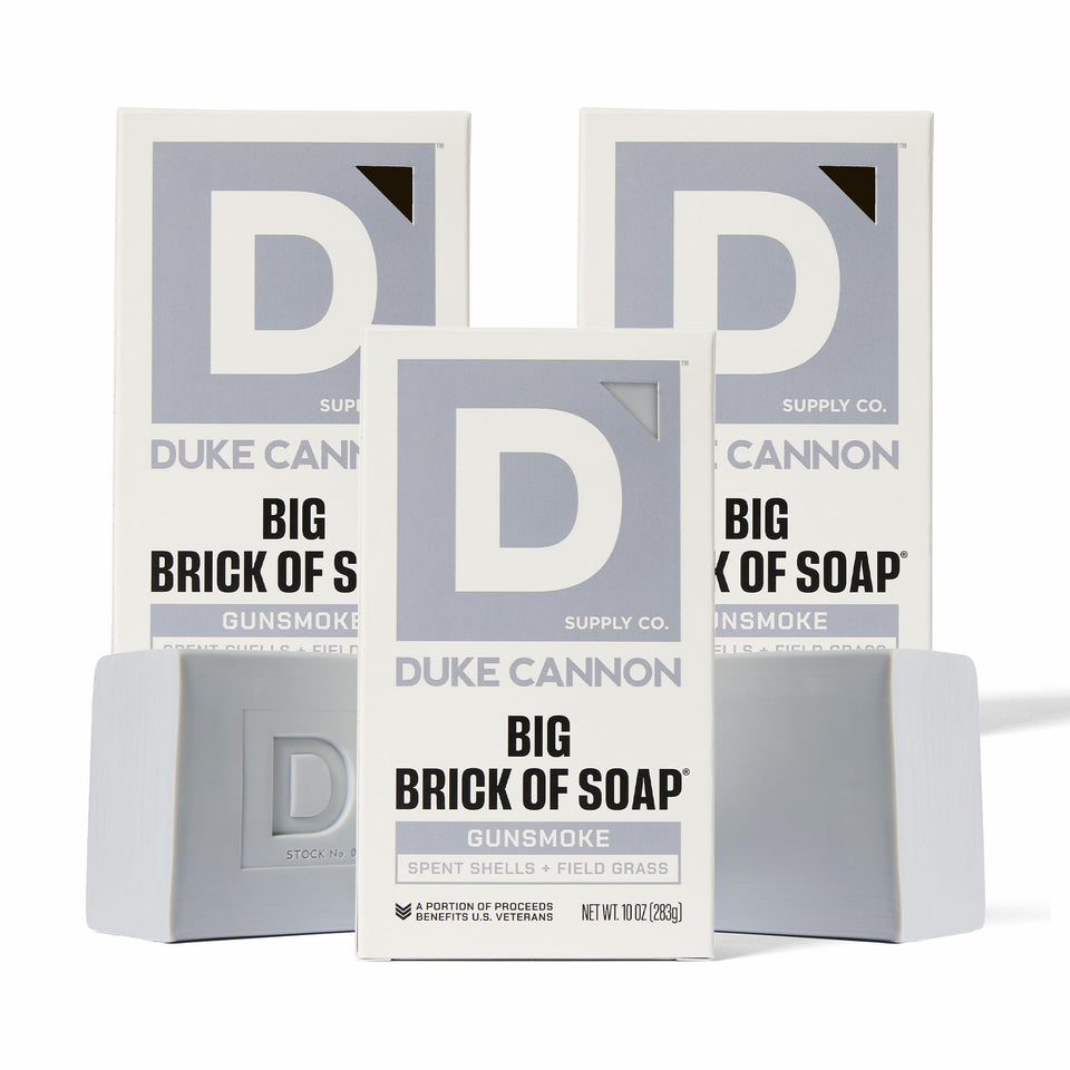 Duke Cannon front packaging showing bold brick and scent name for confident value