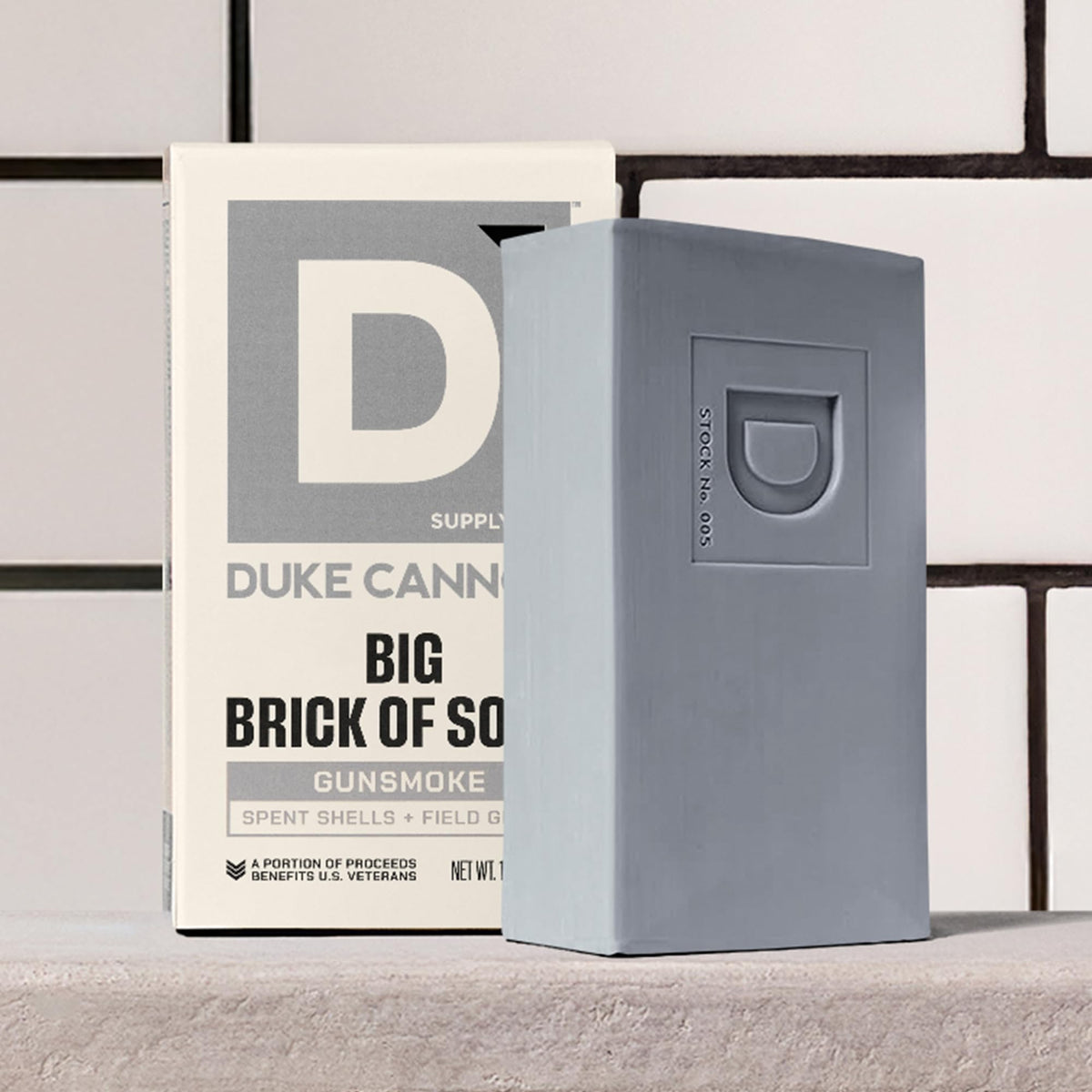 Duke Cannon three bars stacked from open pack showing bulk supply benefit