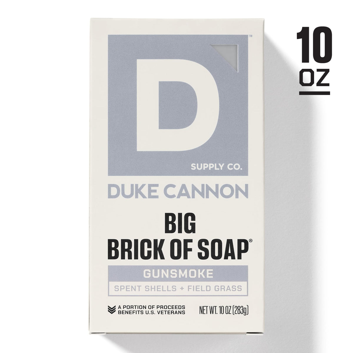 Duke Cannon soap next to ruler showing 10 oz size for value-per-bar benefit