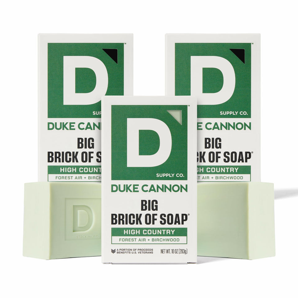 Duke Cannon High Country front packaging showing rugged bar and scent