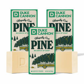 Duke Cannon front packaging showing holiday pine scent and durable gift-ready design