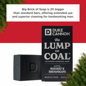 Duke Cannon open lump of coal gift box displaying festive packaging and gifting impact