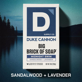 Duke Cannon Midnight Swim bar side profile highlighting large 10 oz brick and smooth edges