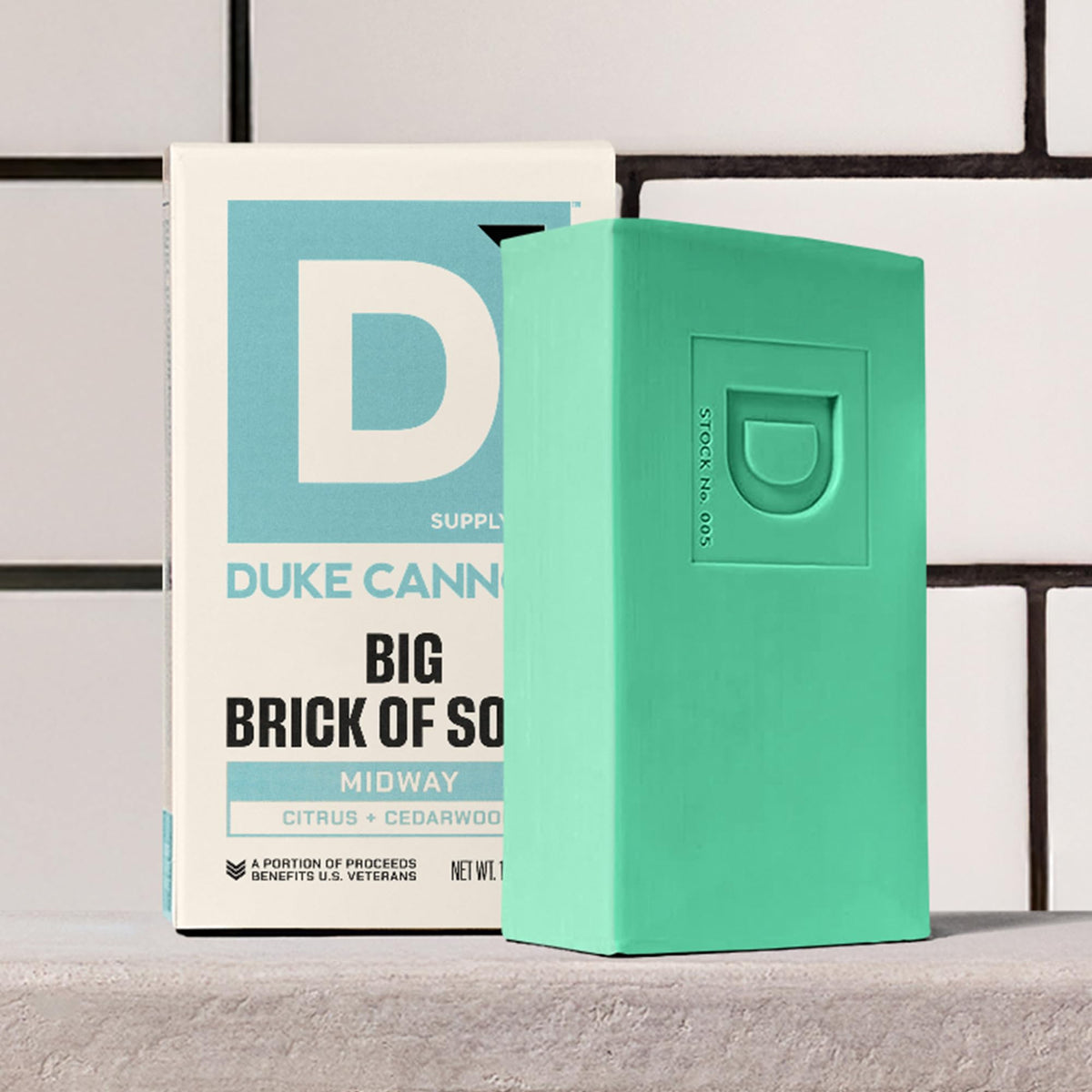 Back label of Duke Cannon Midway bar showing ingredient panel and usage guidance