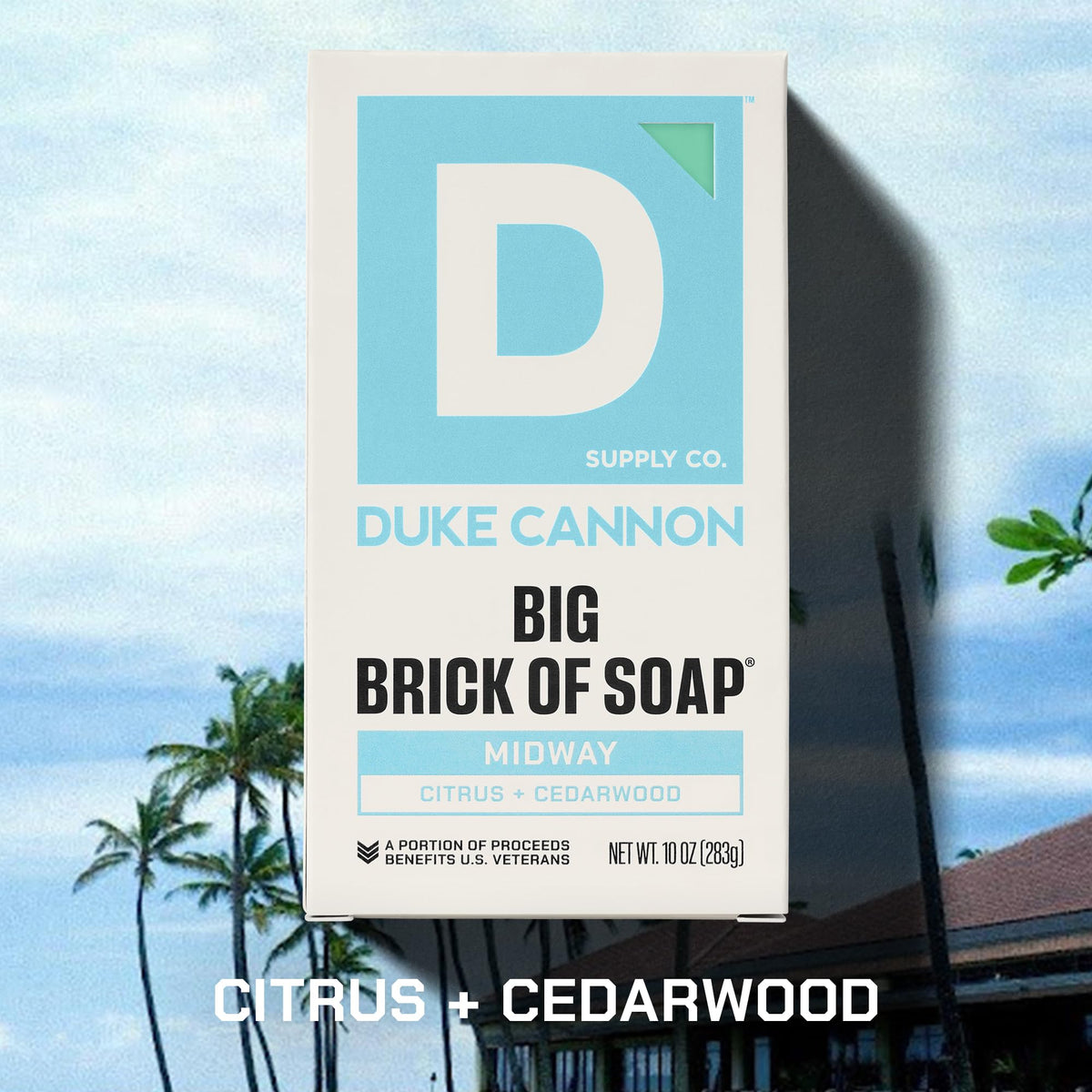 Duke Cannon Midway bar close-up texture showing dense triple-milled surface for lasting use