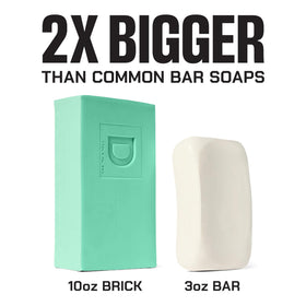 Duke Cannon Midway bar beside common items to show 10 oz size and long-lasting value