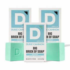 Duke Cannon Midway front packaging showing bold brand and big brick size benefits