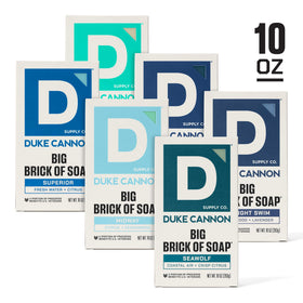Duke Cannon Midway and Seawolf bars displayed emphasizing fresh scents