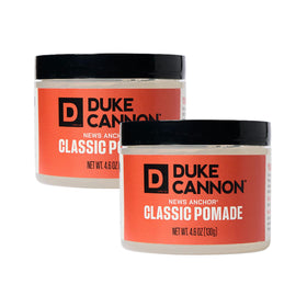 Duke Cannon front packaging showing twin 4.6 oz jars and product branding benefit convenience