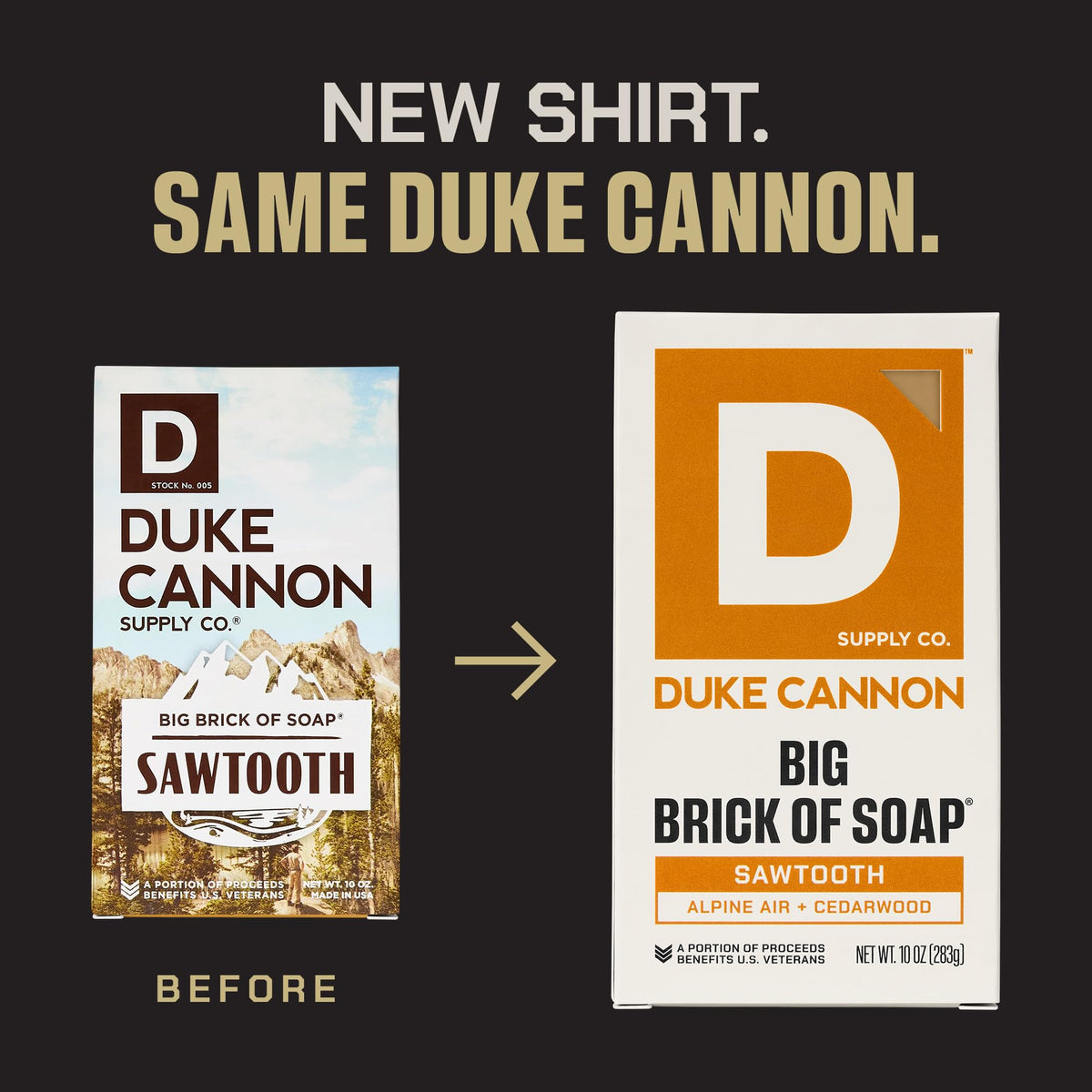 Duke Cannon open pack revealing four distinct scented brick bars