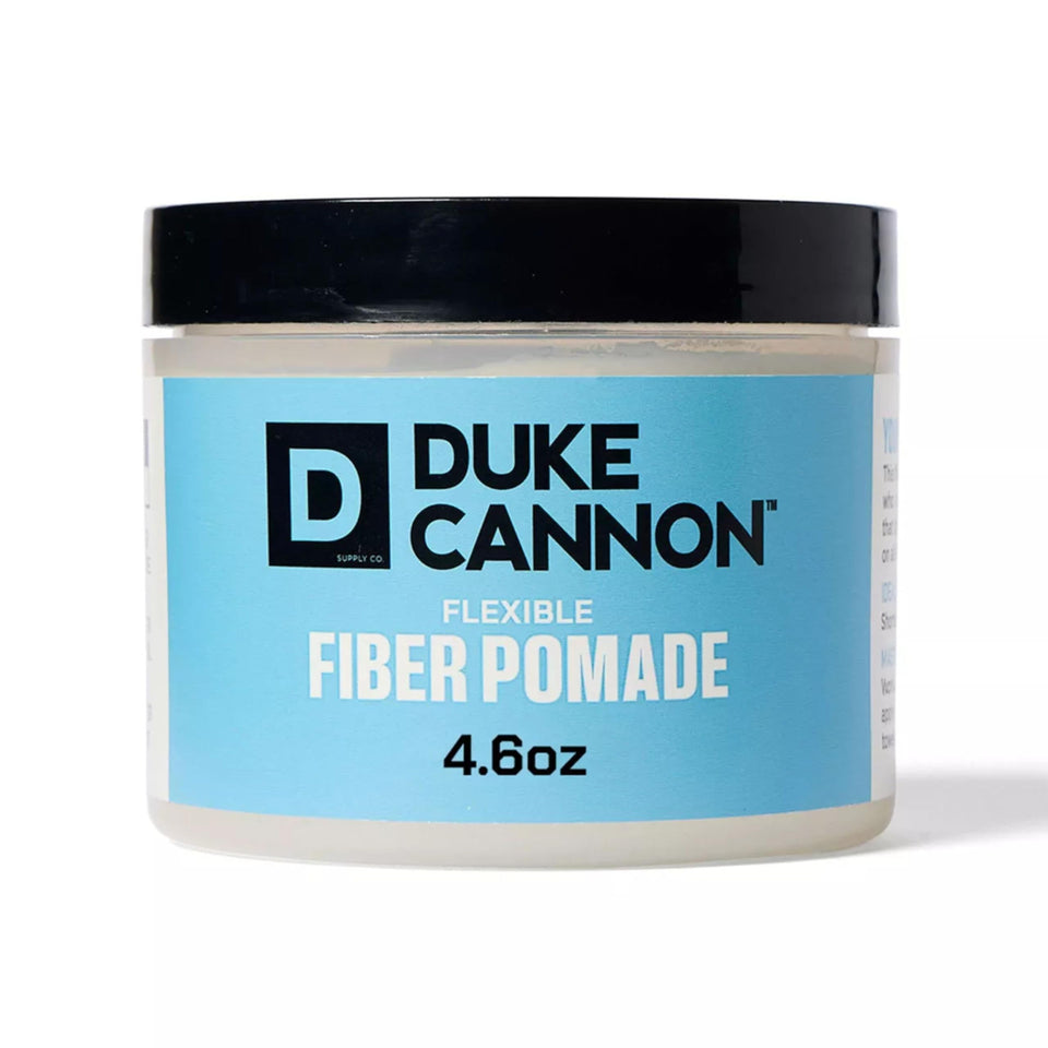Duke Cannon jar front view showing label and strong hold promise
