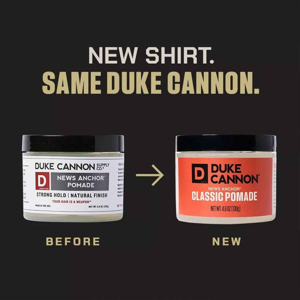 Side-by-side hair before and after using Duke Cannon for defined style