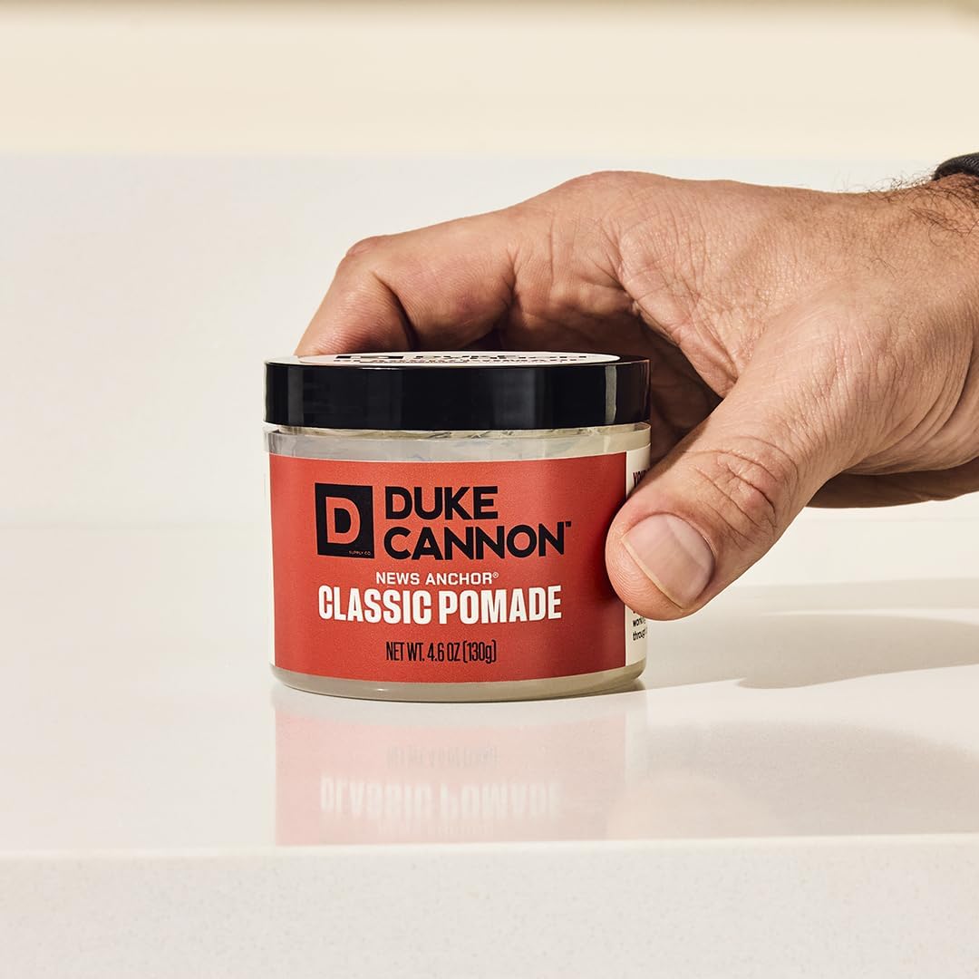 Duke Cannon pomade texture in jar highlighting easy-to-work consistency