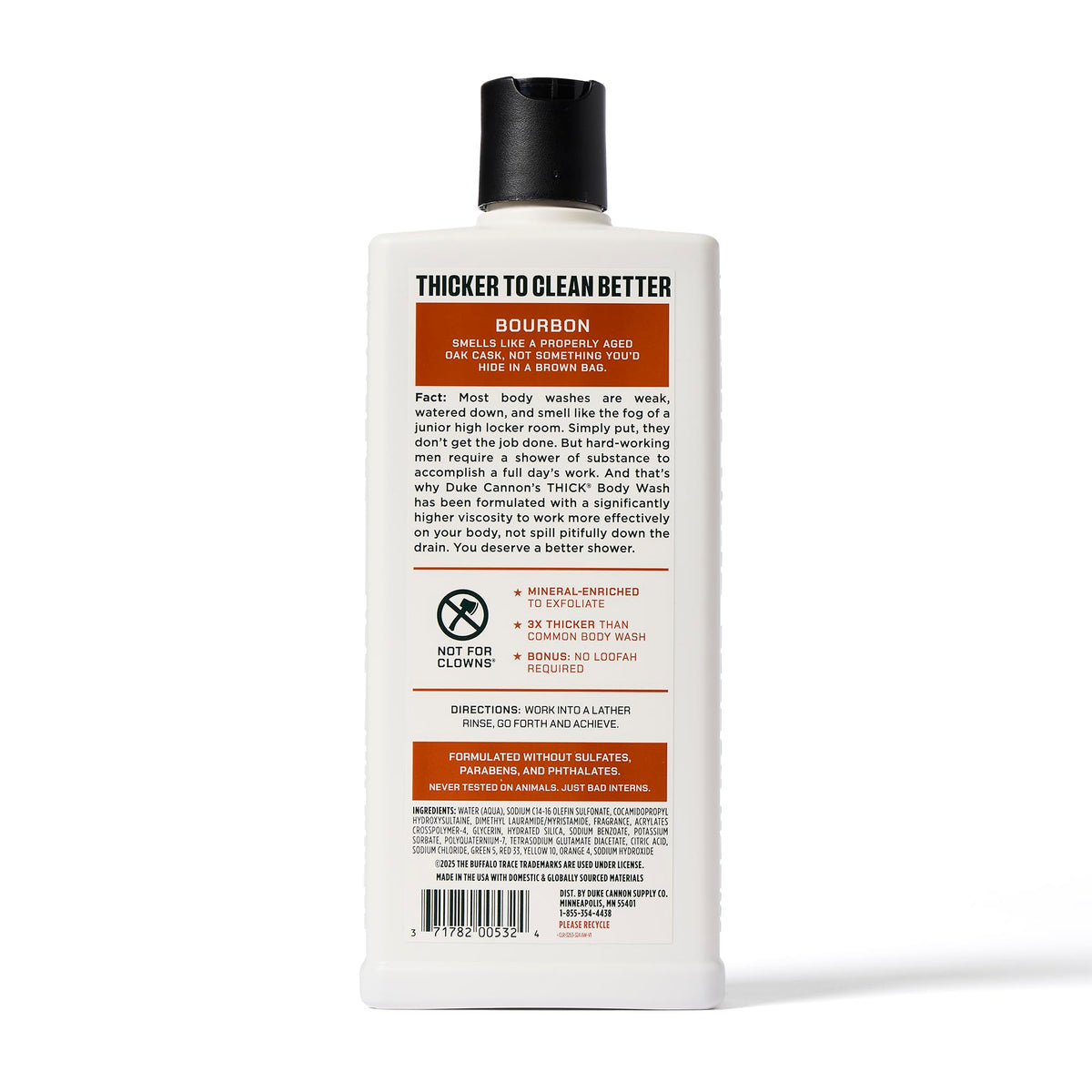 Duke Cannon body wash poured on loofah producing rich lather for efficient cleansing