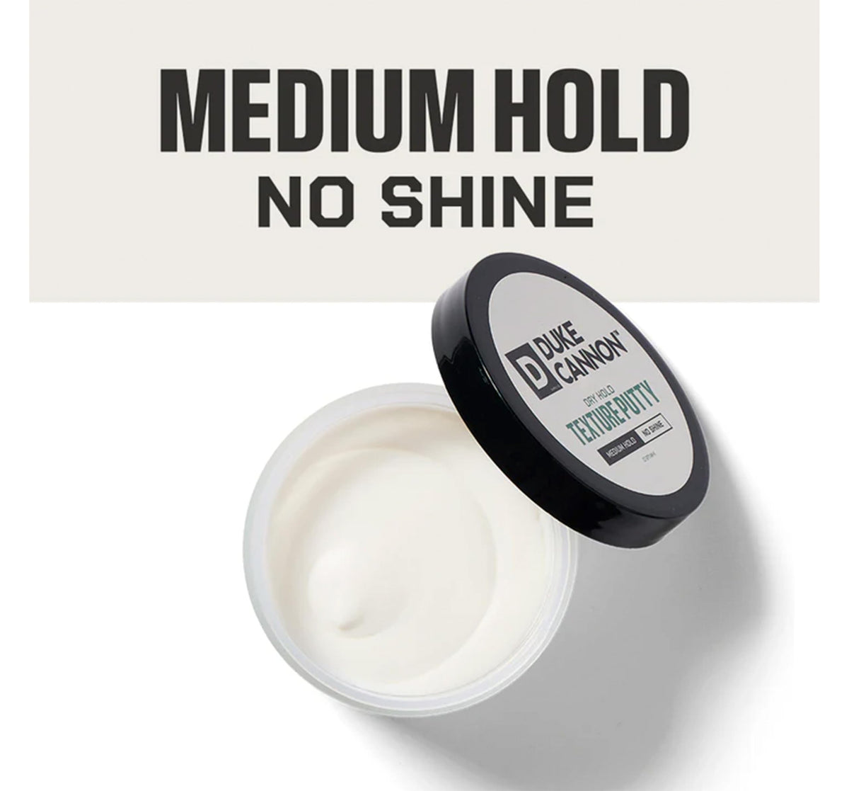 Duke Cannon close-up of putty texture highlighting matte, moldable formula for easy shaping