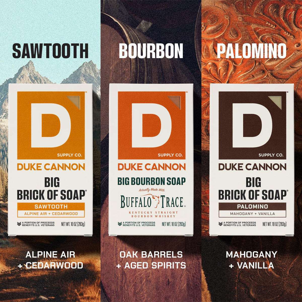 Duke Cannon Sawtooth bar close-up texture highlighting dense, long-lasting lather benefit