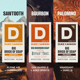 Duke Cannon Sawtooth bar close-up texture highlighting dense, long-lasting lather benefit