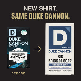 Duke Cannon Sawtooth bar shown outdoors beside pine for fresh aroma benefit