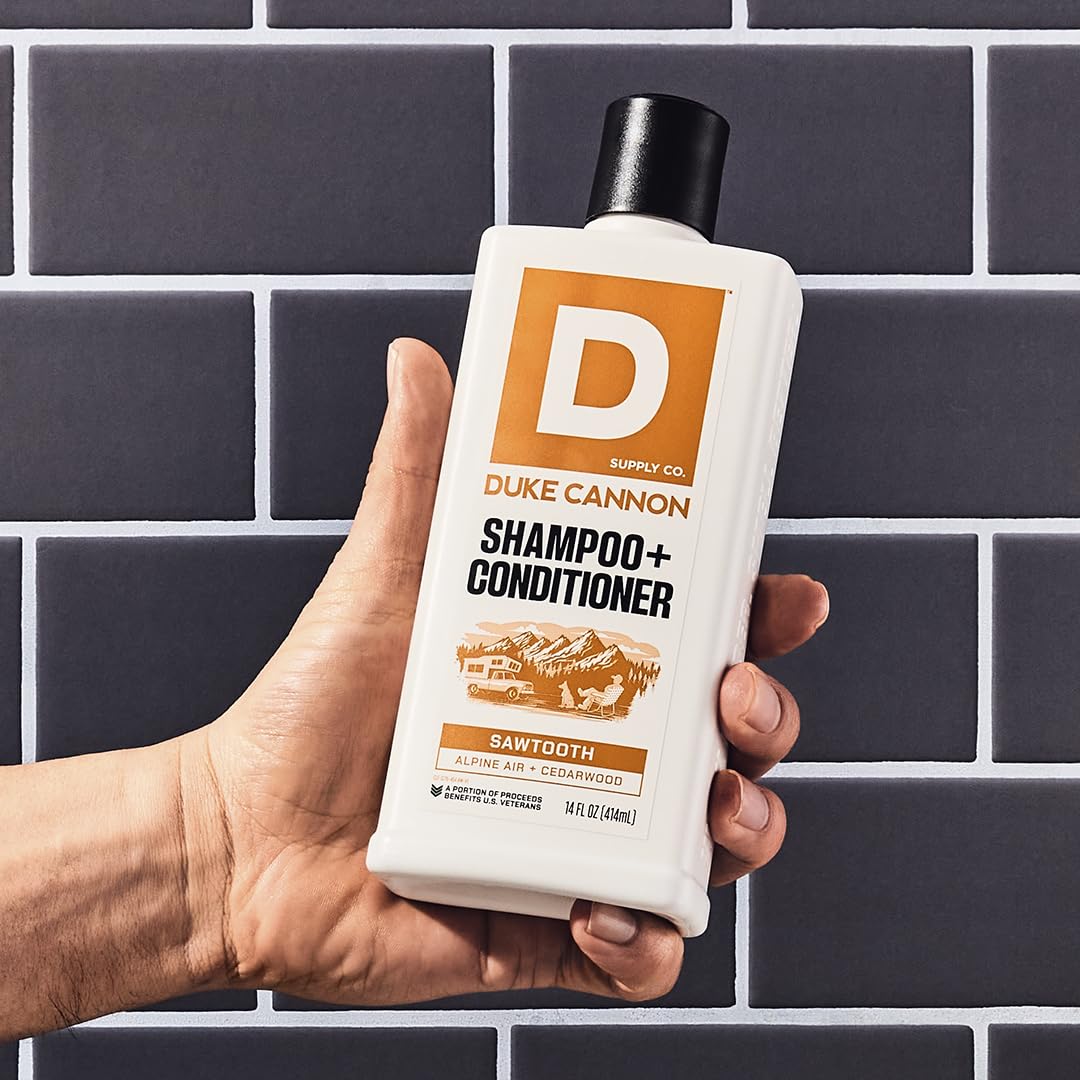 Duke Cannon label closeup showing ingredients and Sawtooth scent notes