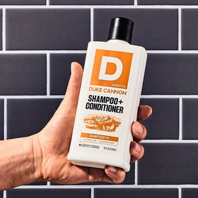 Duke Cannon label closeup showing ingredients and Sawtooth scent notes