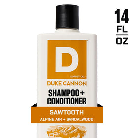 Duke Cannon pouring texture of 2‑in‑1 wash highlighting rich lather