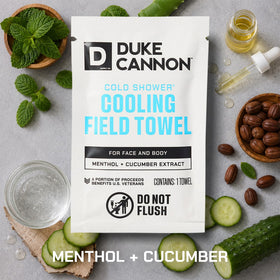 Duke Cannon single towel unwrapped close-up offering immediate cooling feel