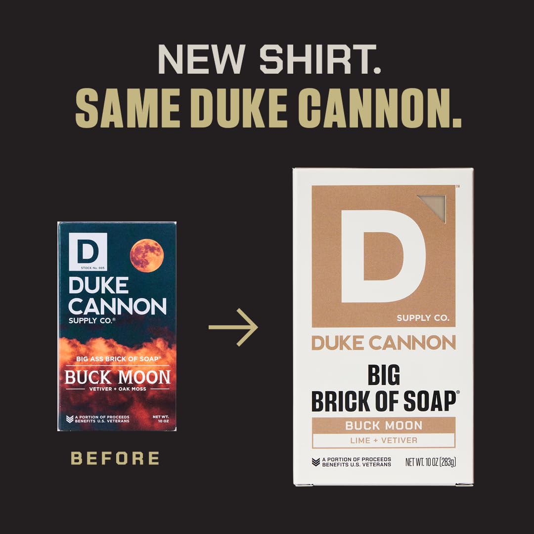 Duke Cannon bar held in hand for scale demonstrating substantial 10 oz weight and lasting use