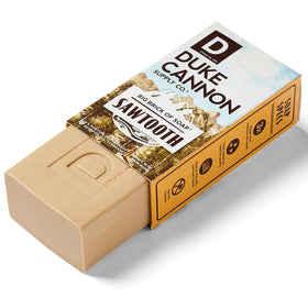 Duke Cannon soap bar close-up showing texture and density