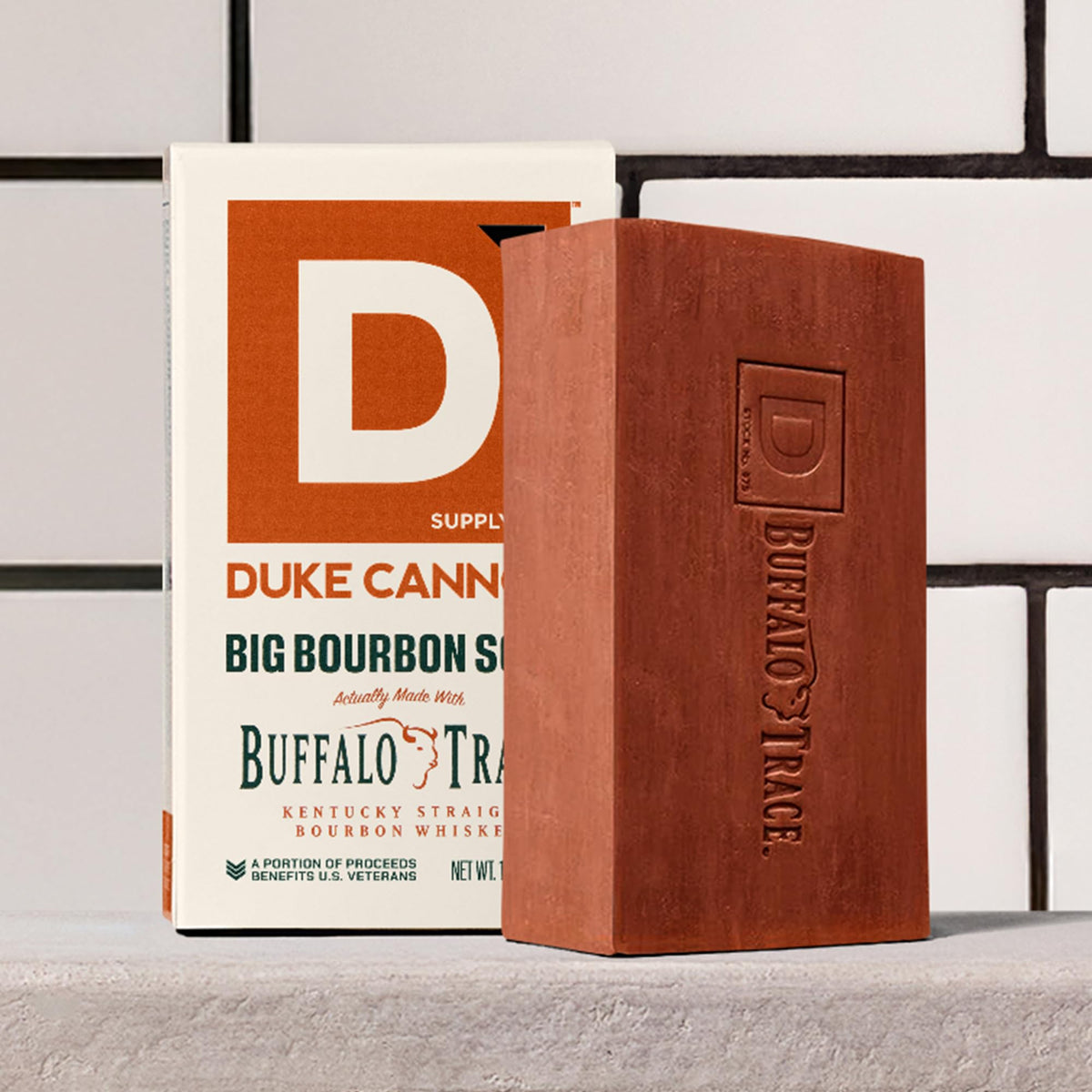 Duke Cannon bar on ventilated soap dish promoting long-lasting storage benefit