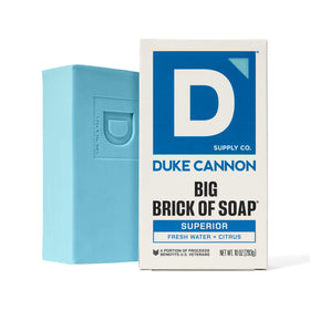 Duke Cannon triple-milled soap cross-section showing dense, durable brick