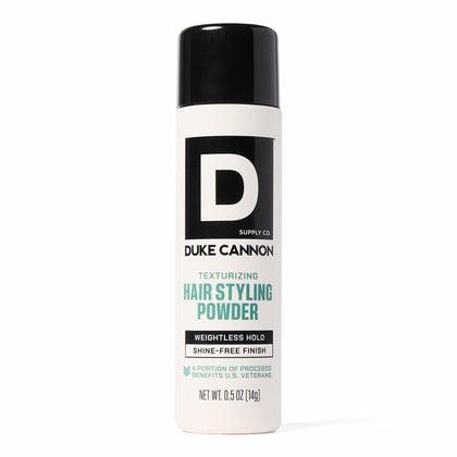 Duke Cannon front packaging showing product name and compact size, lightweight grooming benefit