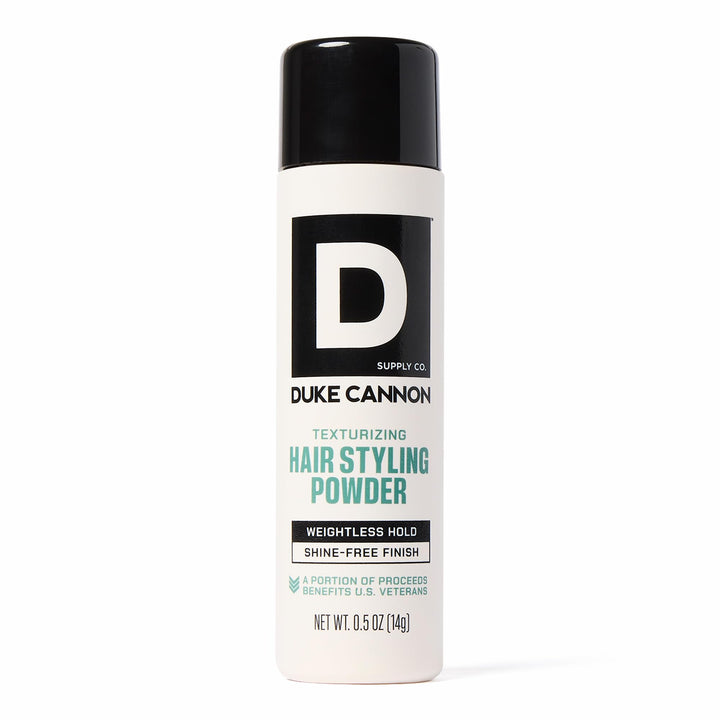 Duke Cannon front packaging showing product name and compact size, lightweight grooming benefit