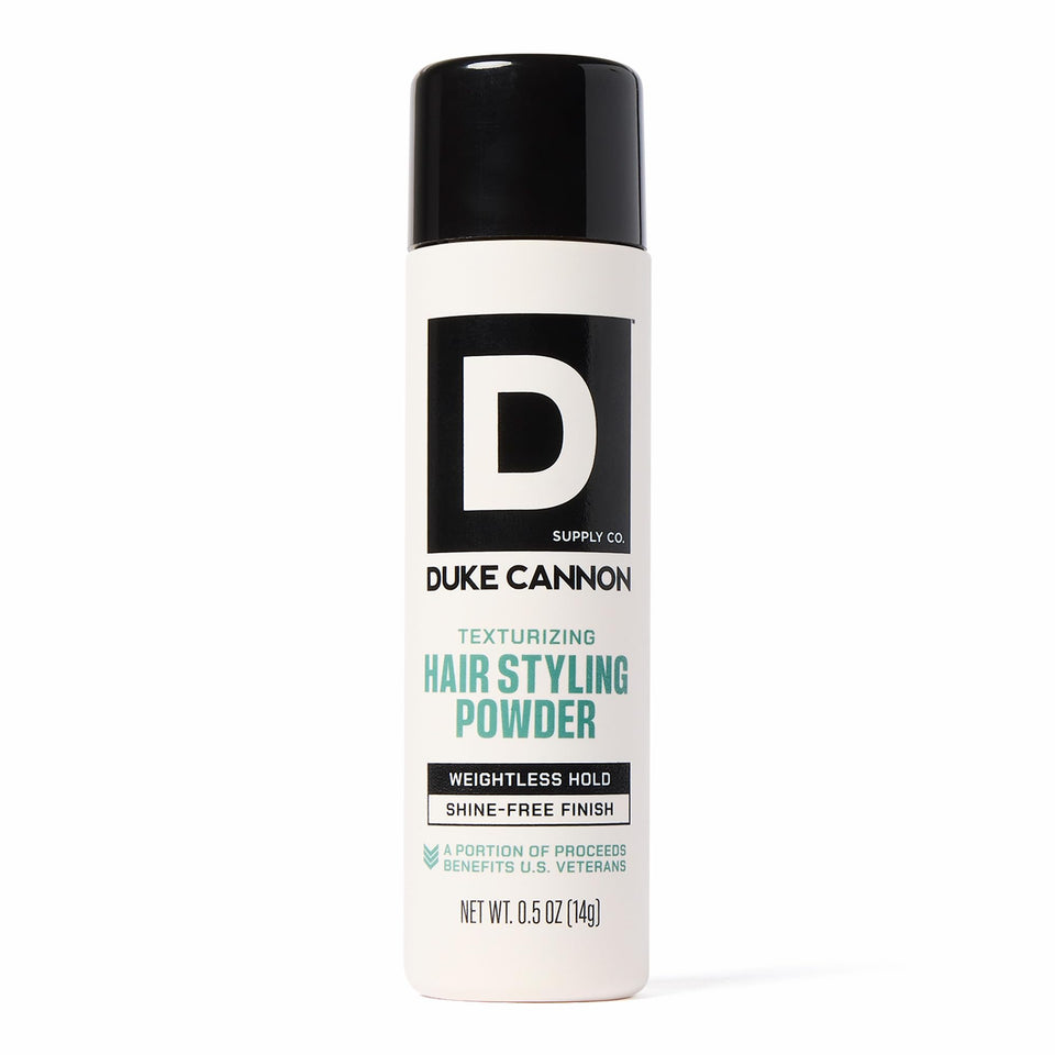Duke Cannon front packaging showing product name and compact size, lightweight grooming benefit