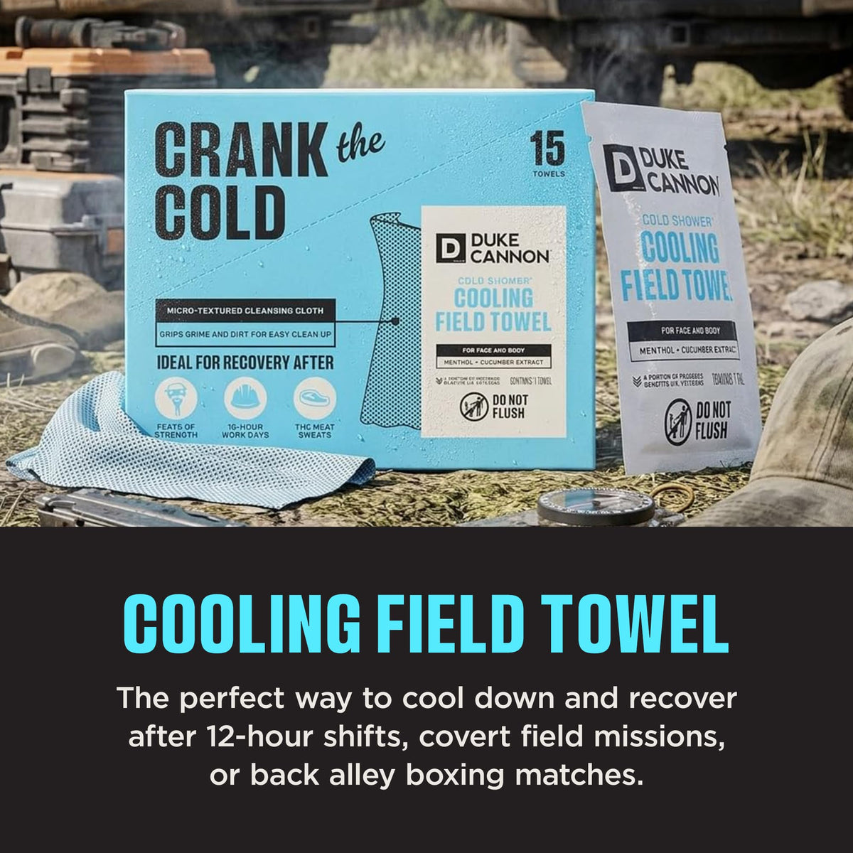 Duke Cannon towel texture with menthol solution highlighting soothing hydration