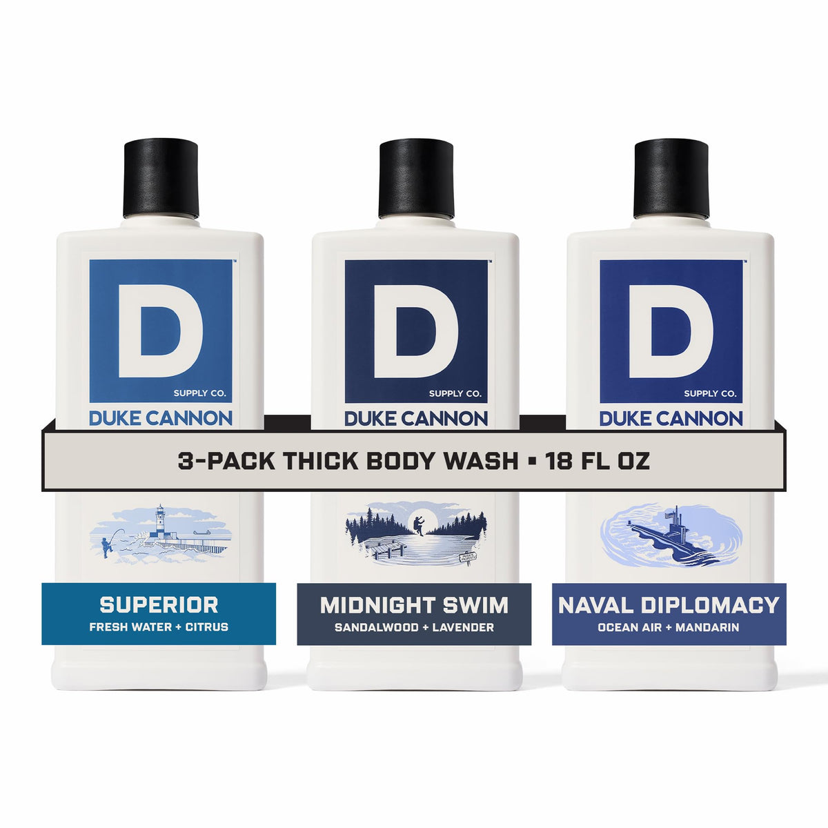 Duke Cannon body wash in shower scene illustrating effective cleaning