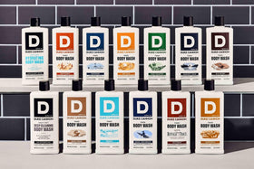 Duke Cannon bottles next to ruler demonstrating 17.5 fl oz scale