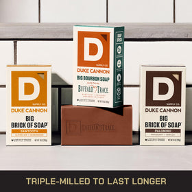 Duke Cannon three bars in shower setting illustrating dependable cleansing after activity