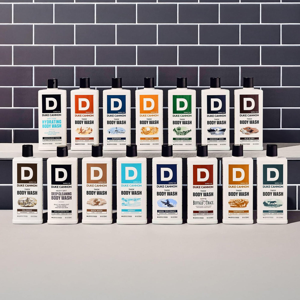 Duke Cannon three bottles grouped to display value multipack and stock-up benefit