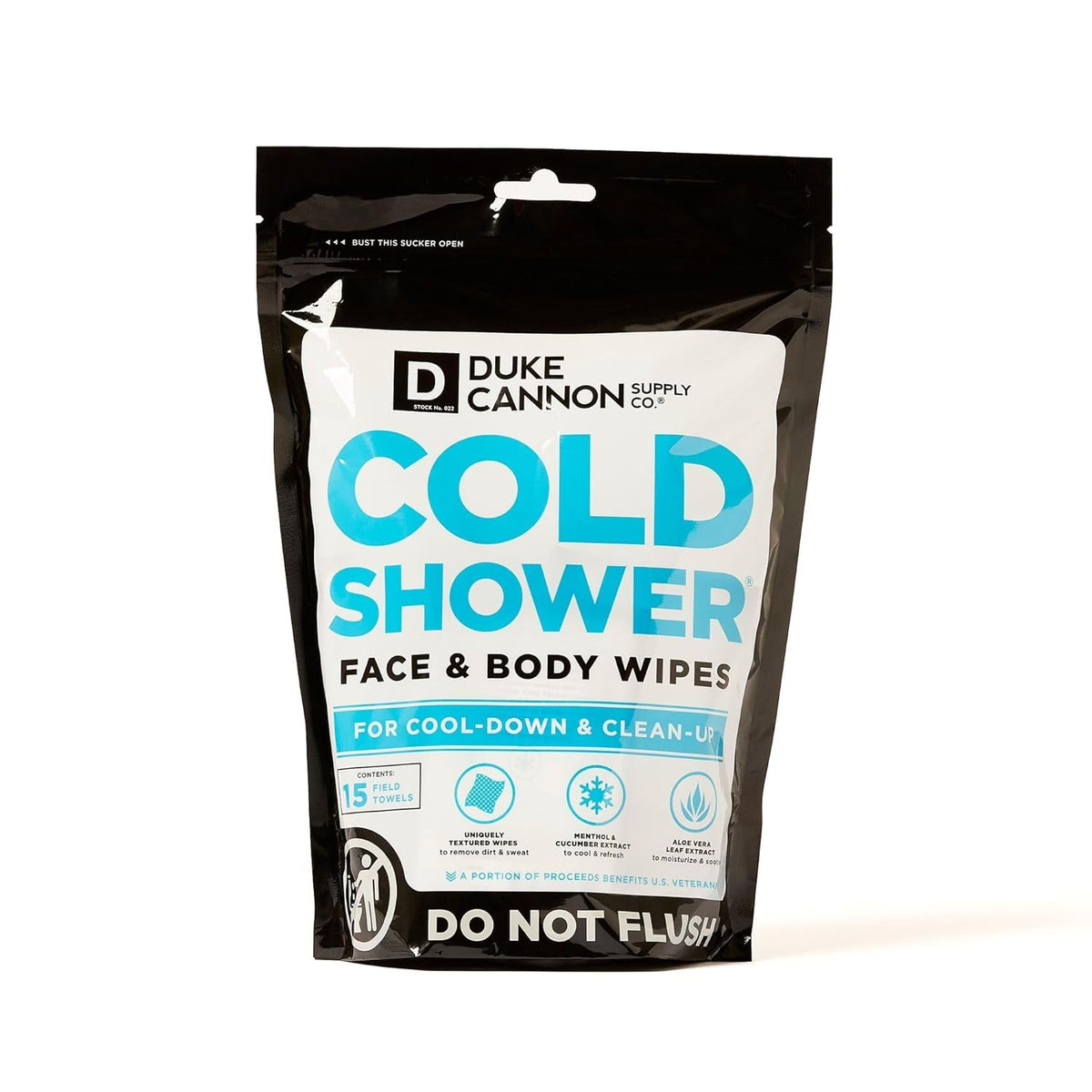 Duke Cannon single unwrapped towel ready to wipe and refresh