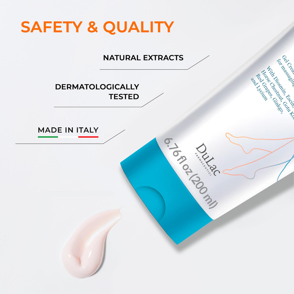 DULÀC FARMACEUTICI Dinaven being massaged into leg for refreshing comfort