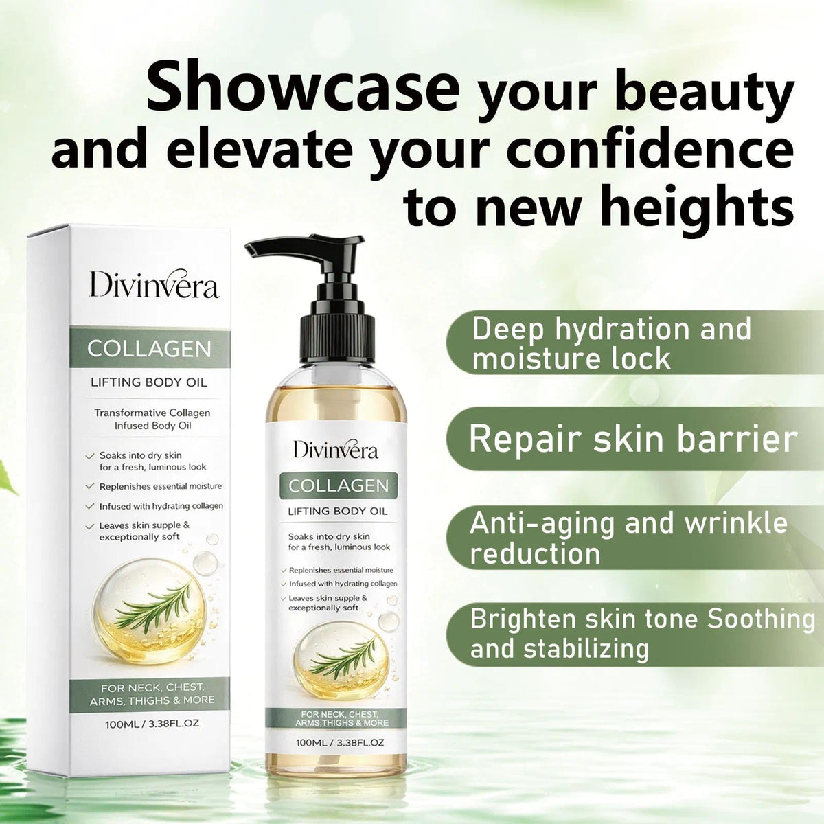 Dulave Divinvera ingredients flatlay with marine collagen and botanicals benefits
