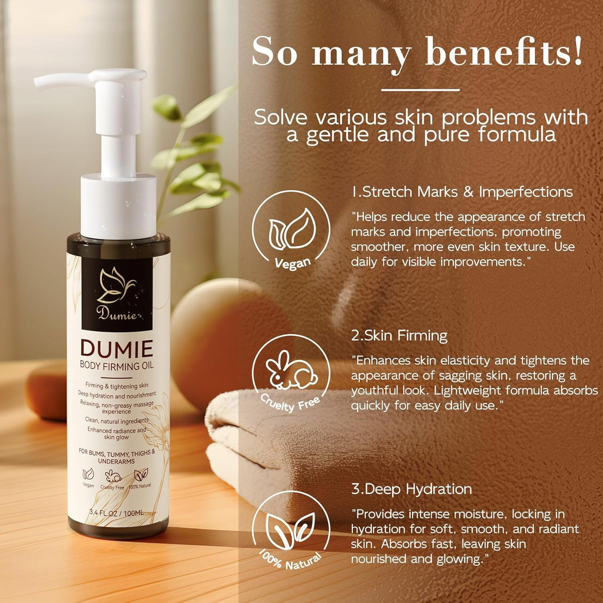 Dumie label close-up showing ingredient callouts, reassures product transparency