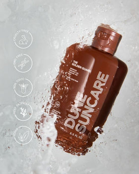 DUNE Golden Guard applied on arm demonstrating instant golden tint benefit