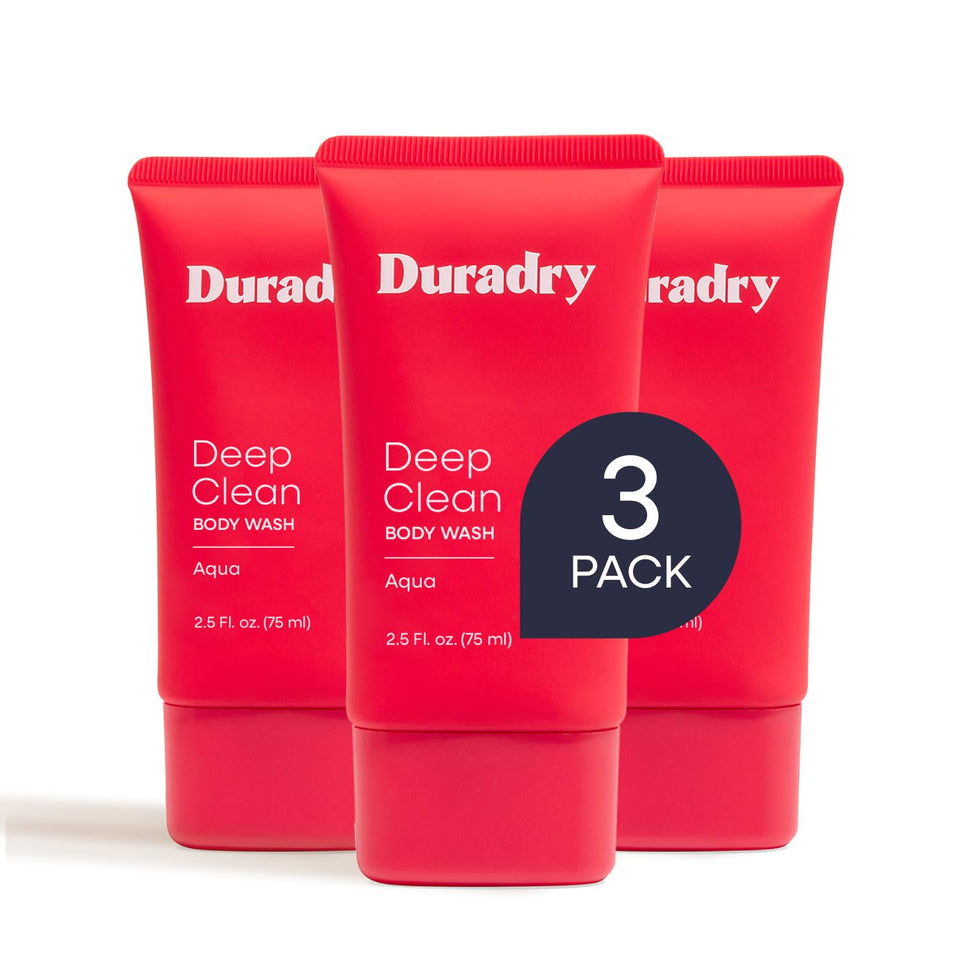 Duradry front packaging showing travel-size trio and clear benefits