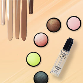 DuralineMakeupFixer bottle beside a coin showing compact travel-friendly size